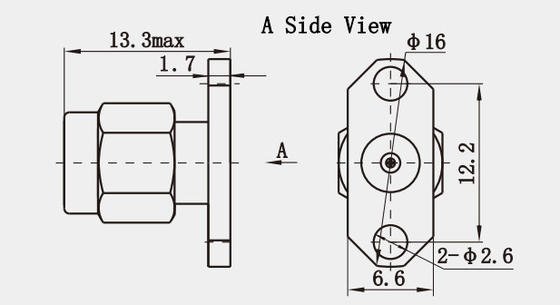 K Male 2.92mm Brass Male 2-hole Flange PCB Mount RF Coaxial Connector