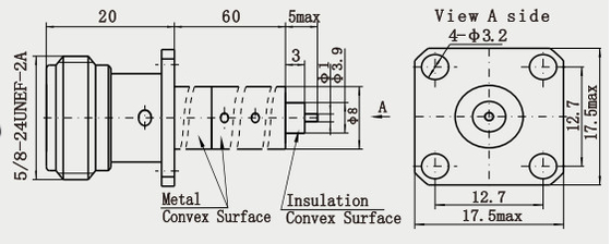 N Female 4-hole Flange RF Coaxial Connector with Long Microstrip