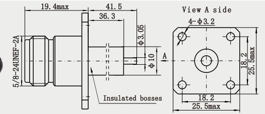 N Female RF Coaxial Connector 4-hole Flange with Long Microstrip