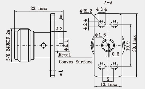 N Female 4-hole Flange RF Coaxial Connector with Microstrip
