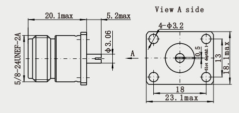 N Female Brass Pin Flange Mount RF Connector with Microstrip