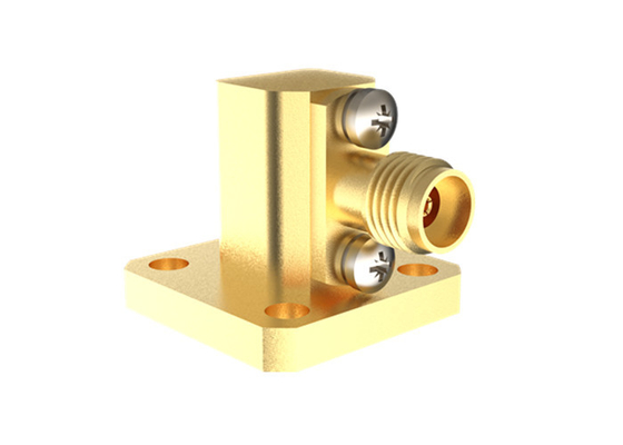 26.4GHz~40GHz WR28 BJ320 a K2.92mm Guía de onda femenina para adaptador de coaxil Ángulo derecho K/BJ320-KF22