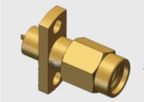 18GHz 2 Hole Flange Mount Copper Alloy Gold Plating SSMA RF Connector Plug masculino con superficie metálica convexa y manguera de tornillo / barril para telecomunicaciones
