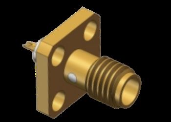 Conector RF coaxial hembra SSMA recto de 4 orificios con brida para montaje en microstrip con casquillo de soldadura