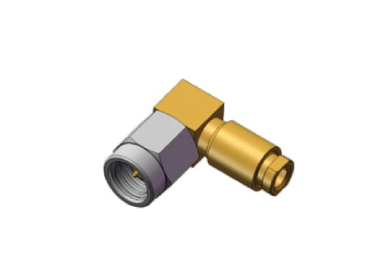 Conector coaxial RF mini SMA macho en ángulo recto SSMA de 50Ω 18 GHz con conductores chapados en oro