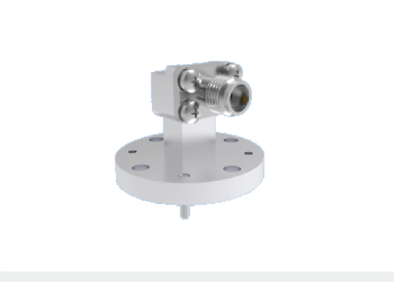 WR22 BJ400 Guía de onda de ángulo recto a 2.4 mm Adaptador coaxial 4 agujeros Montaje de brida redonda 23.9GHz-50.1GHz Componentes de guía de onda aeroespacial de banda Ka