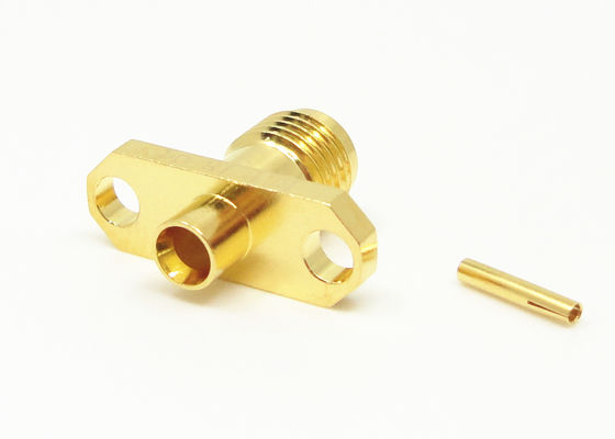 18GHz Femenino 2 agujeros montado en brida SMA Conector RF Dorado 50 Ohm para cable.086
